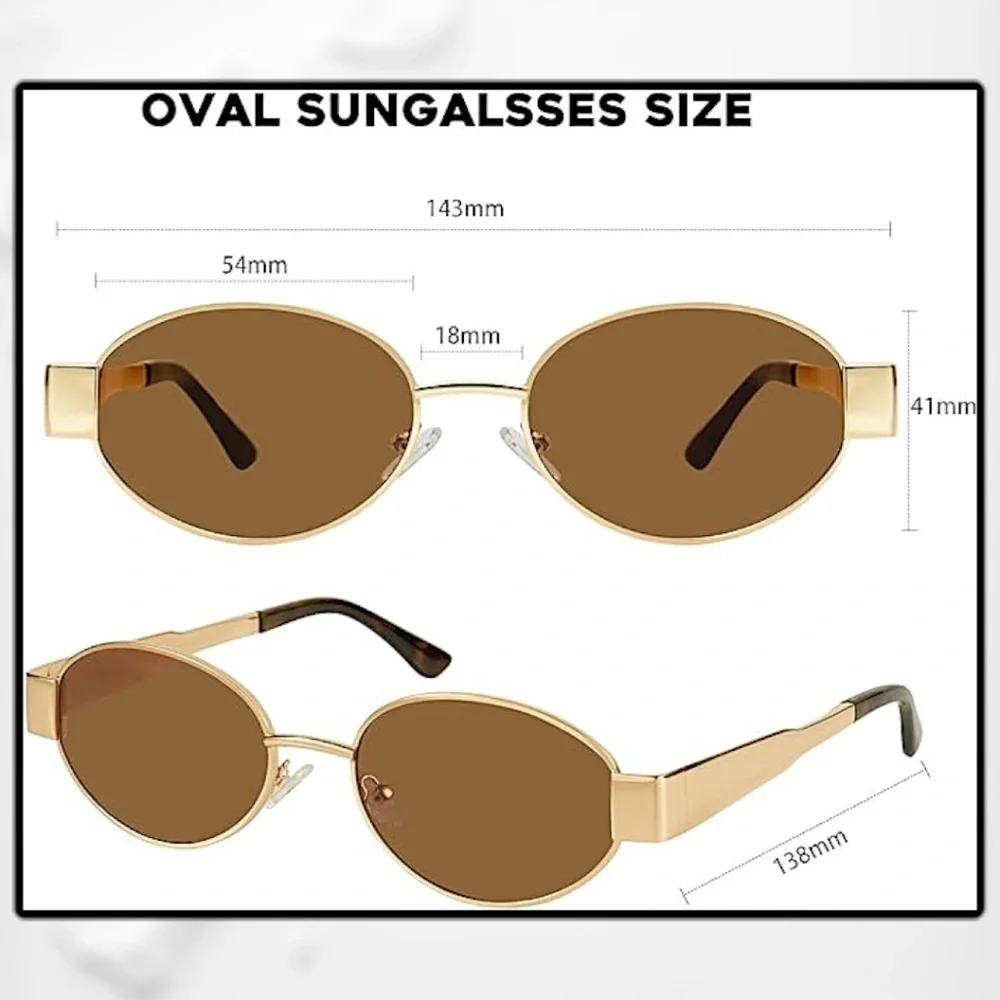 Retro Oval Shiny Gold Metal Brown Tinted Sunglasses NWT